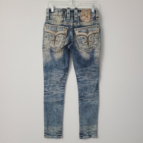 NEW Rock Revival Zinfandel Slim Taper Distressed Denim Jeans Size 27x30 Blue